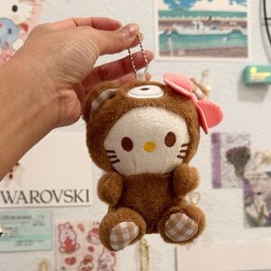 Hello Kitty Plush Keychain Brown Bear with Pink Bow Gingham